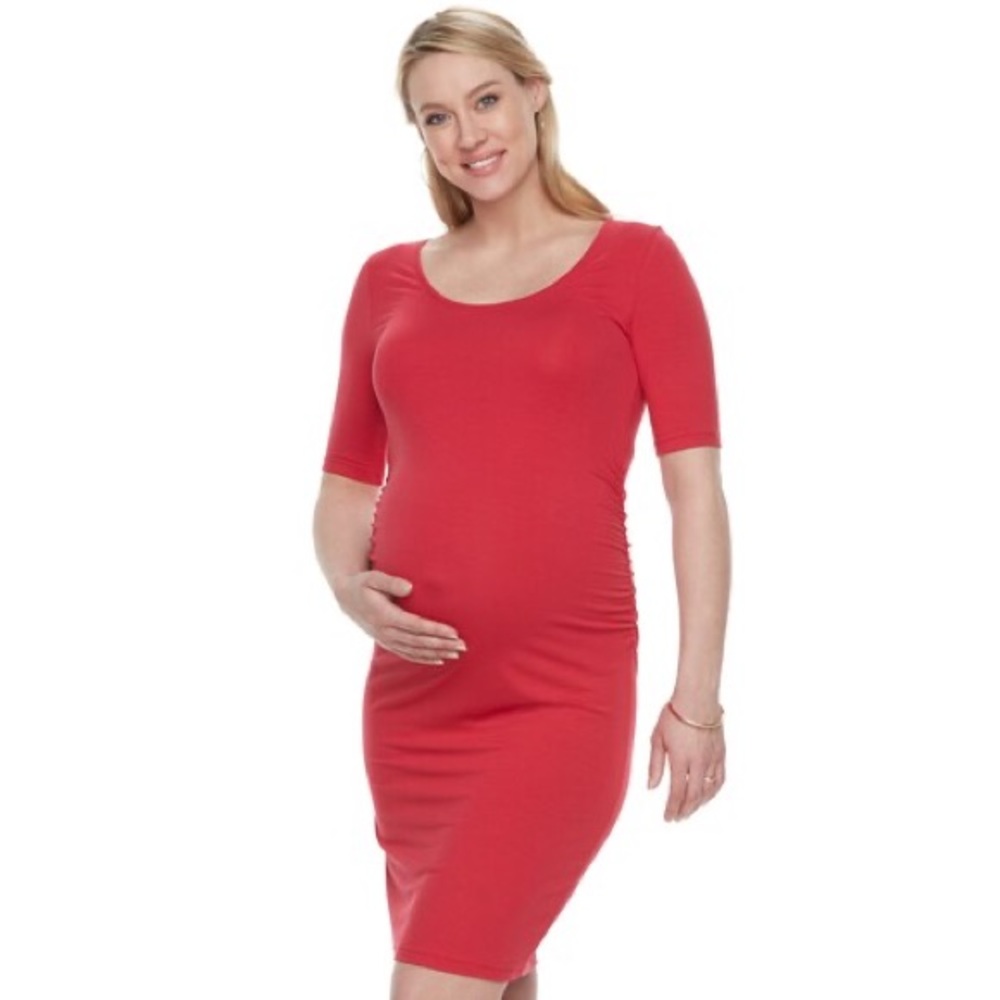 NEW Cherry Red Ruched Maternity Dress! ✨